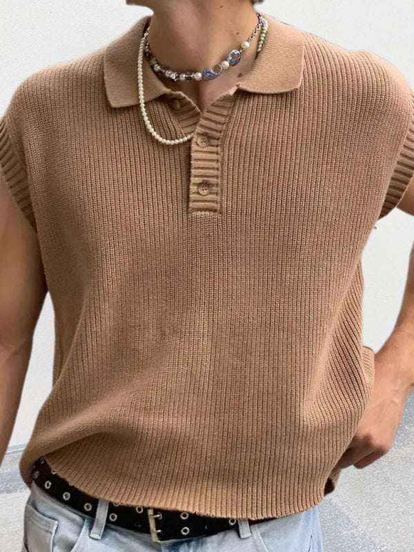 Stylish Men's Knitted Polo Top with Lapel Collar - Solid Color Elegance for Spring-Summer - MENLL